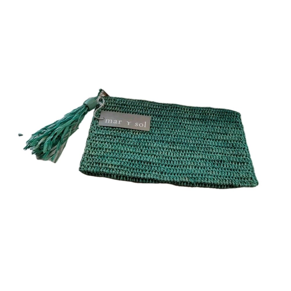 Mar Y Sol Kylie Raffia Clutch Woven-Straw Tassel Summer Handbag In Emerald